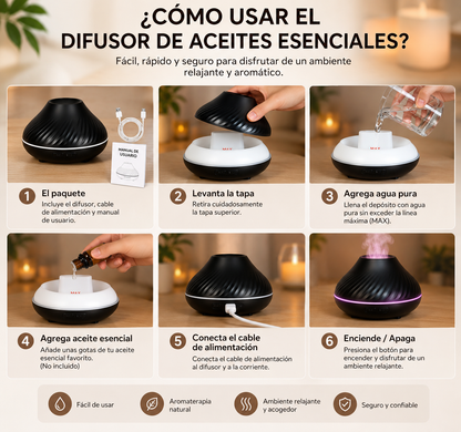 Lámpara Volcán Flame - Humificador Relax con Efecto Fuego
